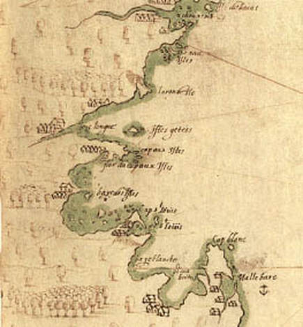 Samuel de Champlain's map showing what would become Boston Harbor, c. 1607. Credit: NPS. Featured on AHF's blogpost about Woodland Period Boston.