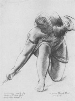 Charcoal study by Leon Kroll of a kneeling young woman.