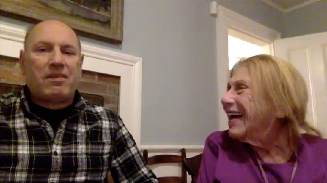 Screenshot of Jim and Marie Kroll Rose during a Zoom interview with AHF staff.